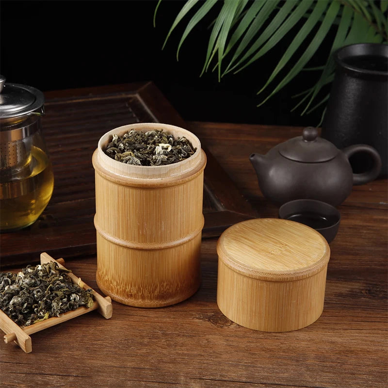Natural bamboo food storage canister