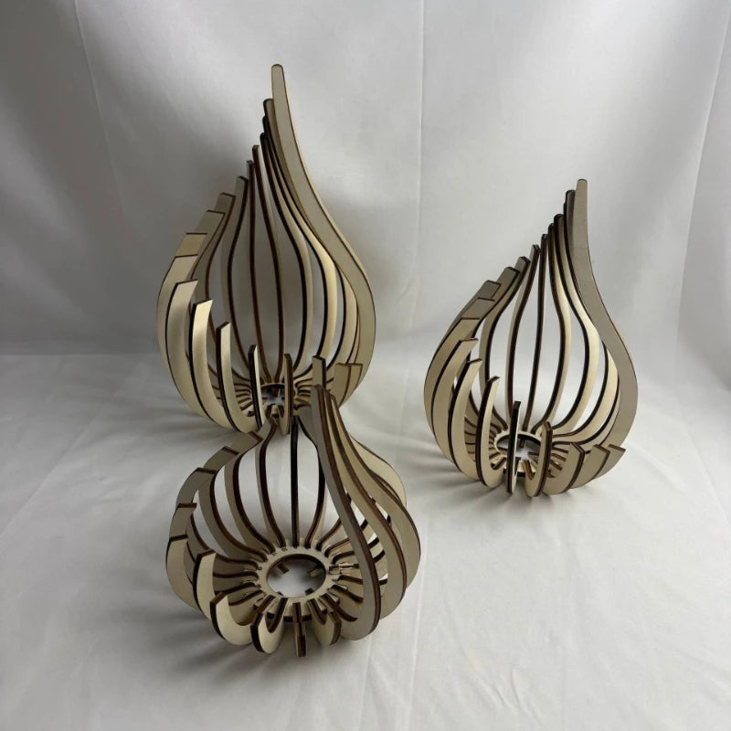 Flame-Shaped Layered Wood Candle Holder | Natural Wood | S, M, L & Set of 3