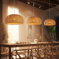 Hand-Woven Bamboo Lantern Pendant Lamp — Natural Rattan | E27 LED | 3 Finishes | Warm or White Light