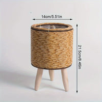 Rustic Rattan Planter with Wooden Legs — Woven Storage Basket | 4 Styles | Indoor & Outdoor