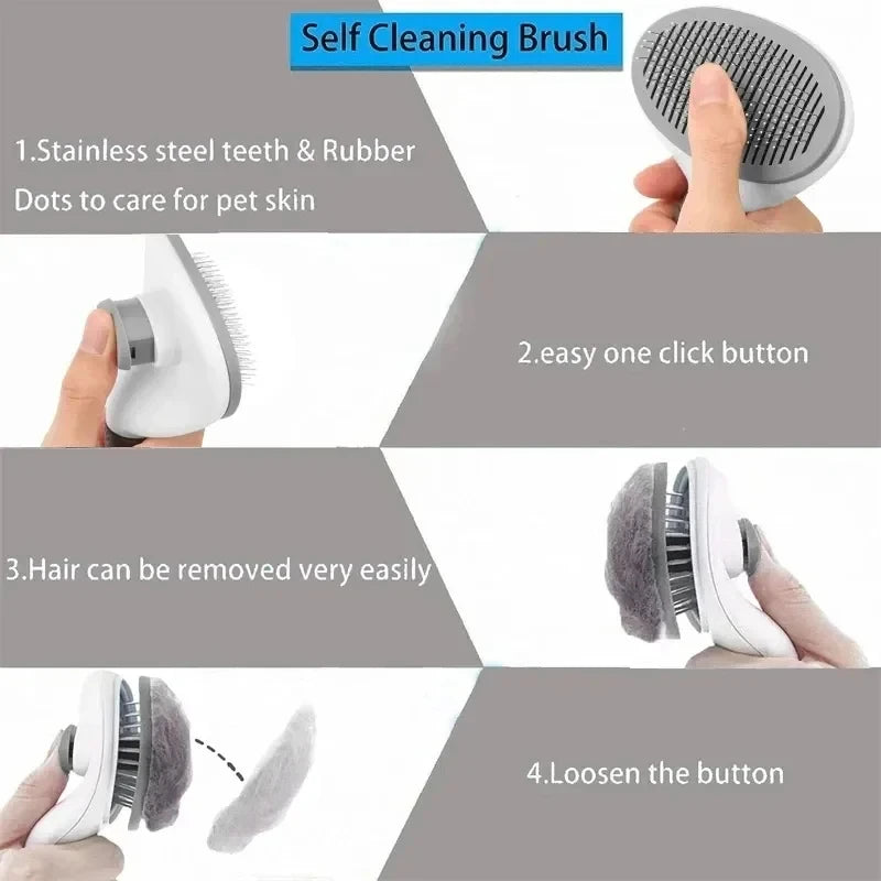 Self-Cleaning Pet Slicker Brush — Dogs & Cats, All Coat Types