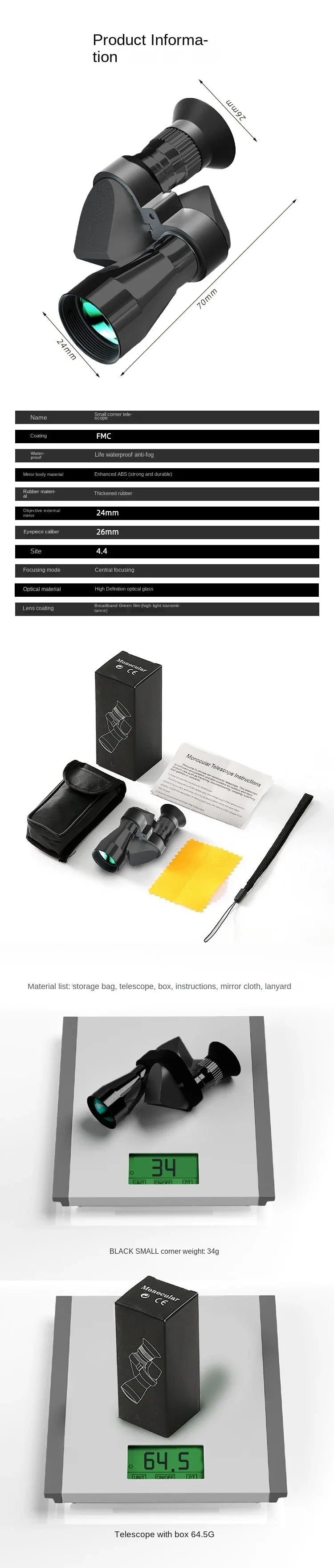 Portable HD monocular telescope