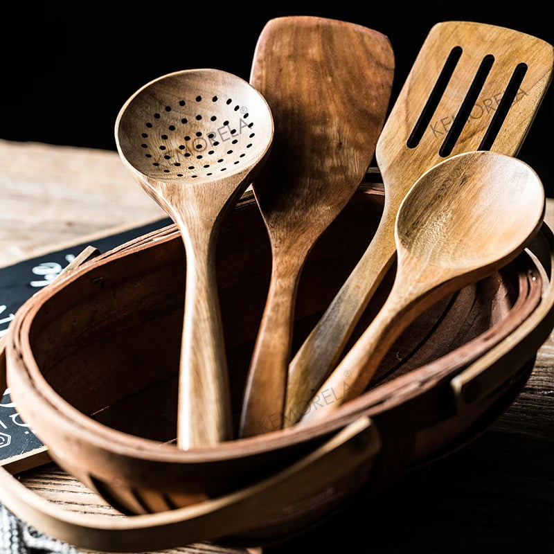 9-Piece Teak Cooking Utensil Set — With Holder | Kitchen Essential