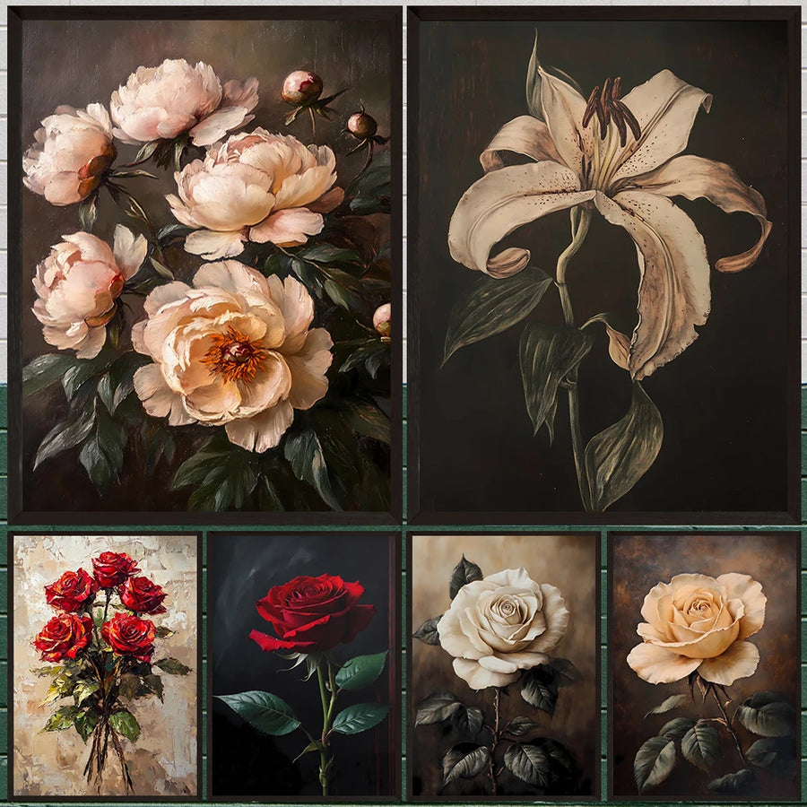 Dark moody floral rose canvas print