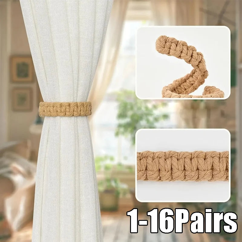 Handmade Jute Curtain Tie-Backs | Twist Knot Design | Boho Window Decor