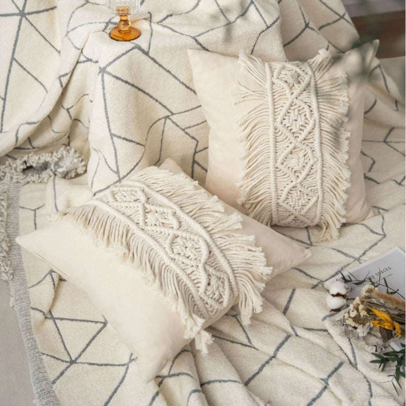 Knitted Geometric Cushion Cover — Boho, 45×45cm