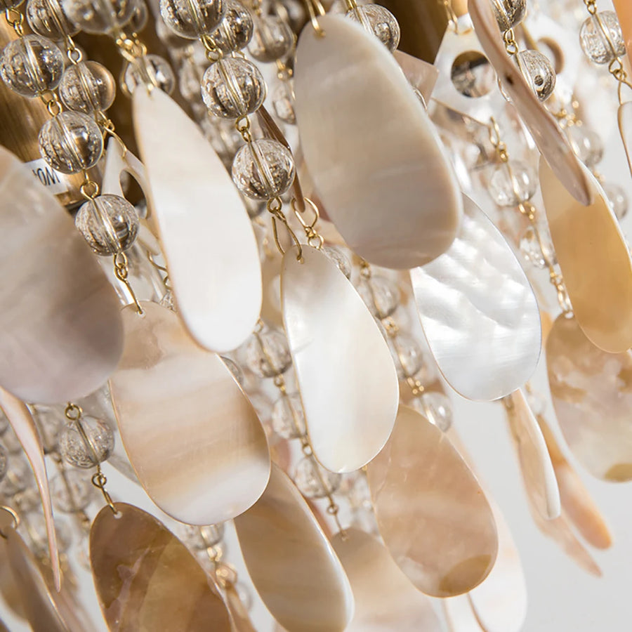 Luxury Crystal & Shell Chandelier — LED | Dimmable | 2 Sizes | Coffee or Gold Frame