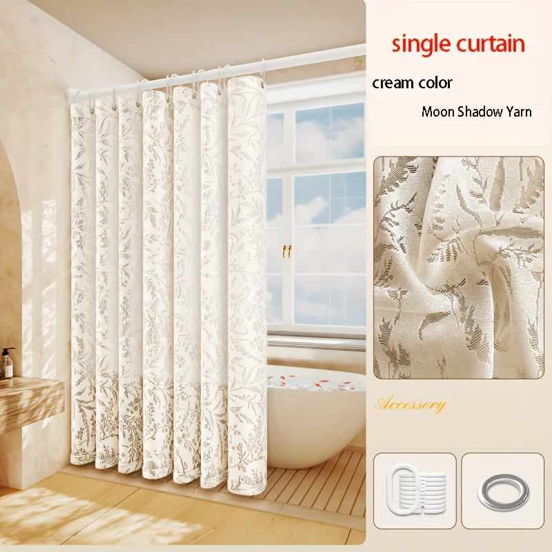 Moonlit Branch Jacquard Shower Curtain — Embossed Relief | Thickened Fabric | 2 Colours | 9 Sizes