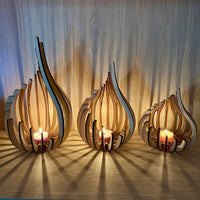 Flame-Shaped Layered Wood Candle Holder | Natural Wood | S, M, L & Set of 3