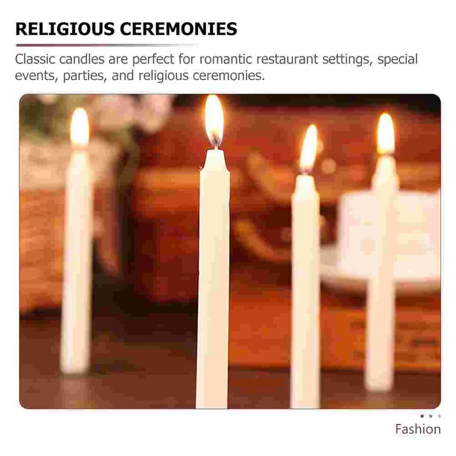 White Taper Candles — Set of 10 | Classic Paraffin | Tall Pillar