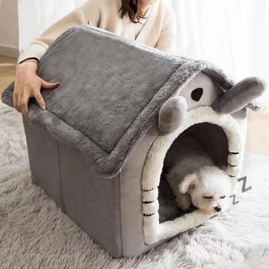 House-Style Pet Bed | Coral Fleece | Dogs & Cats | S/M/L