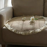 Natural Jute Round Rug with Tassels | Hand-Woven | 80cm