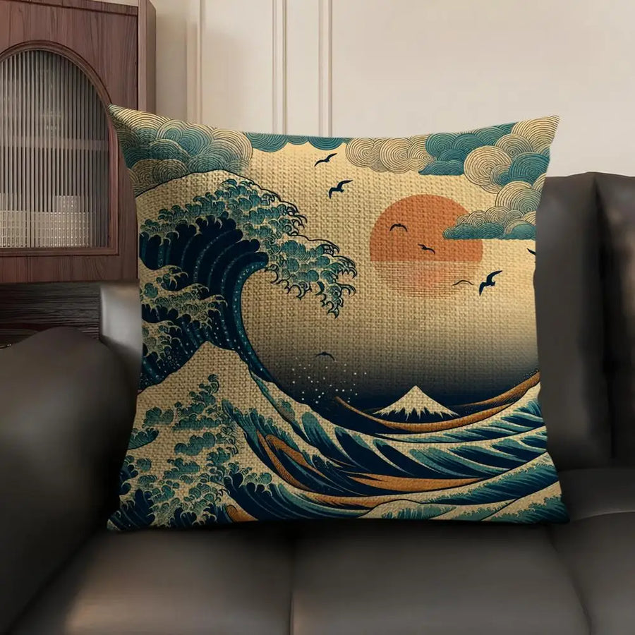 Japanese Art Cushion Cover — Natural Linen | Double-Sided Print