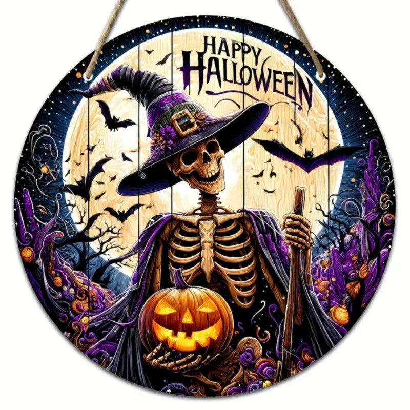 Round Wooden Halloween Sign