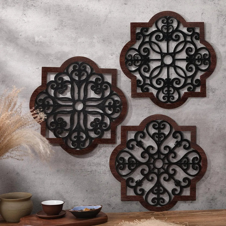 3-piece rustic wood geometric wall art set