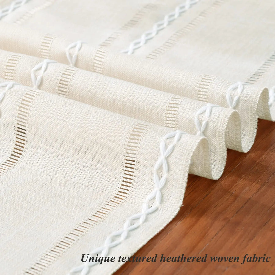 Linen Table Runner with Tassels | Hemstitched | Green, Ivory & Coffee | Multiple Sizes