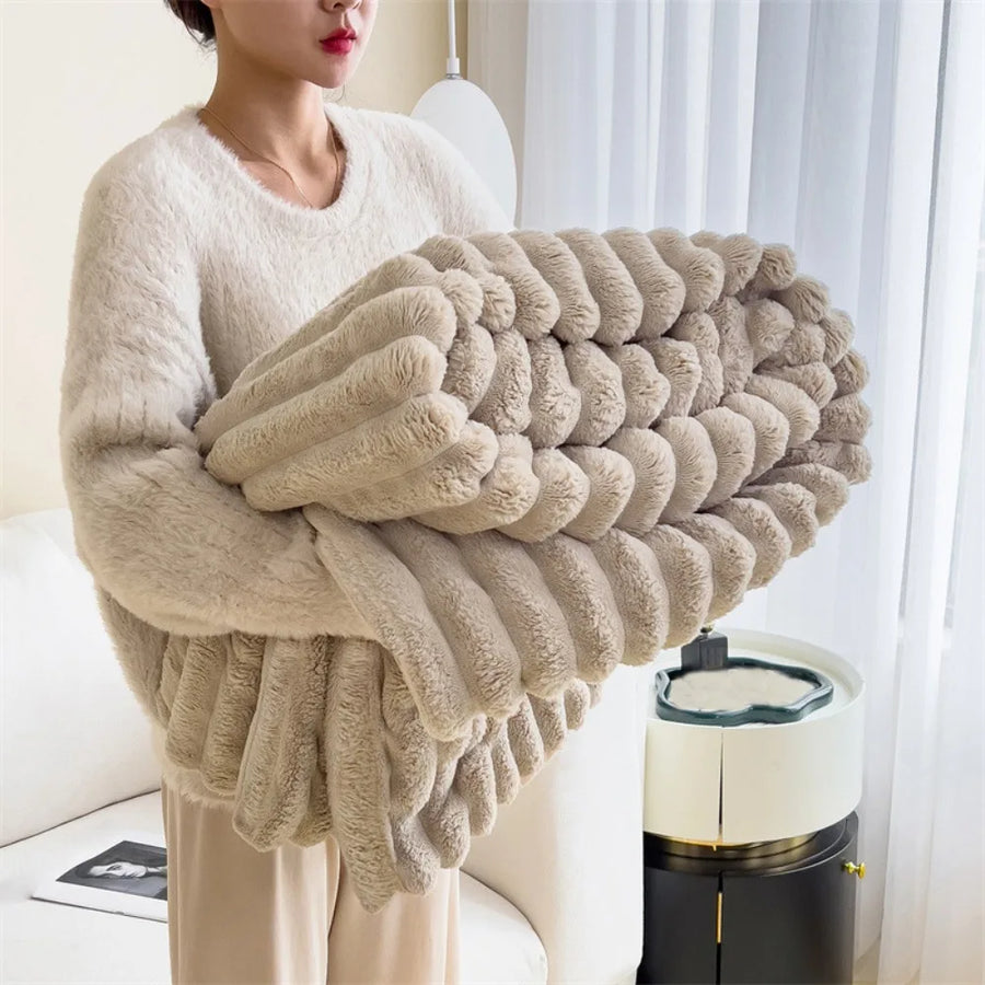 Reversible Double-Sided Throw Blanket — Striped & Solid | Skin-Soft | 8 Colours