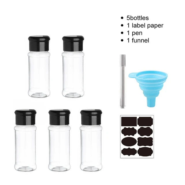 Clear spice jar set with labels