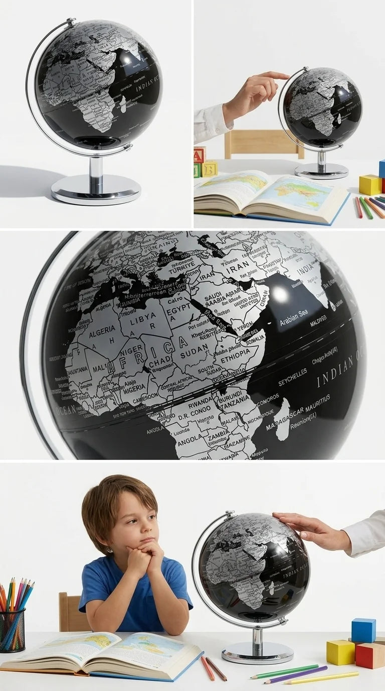 Metal desk globe — black & gold or silver