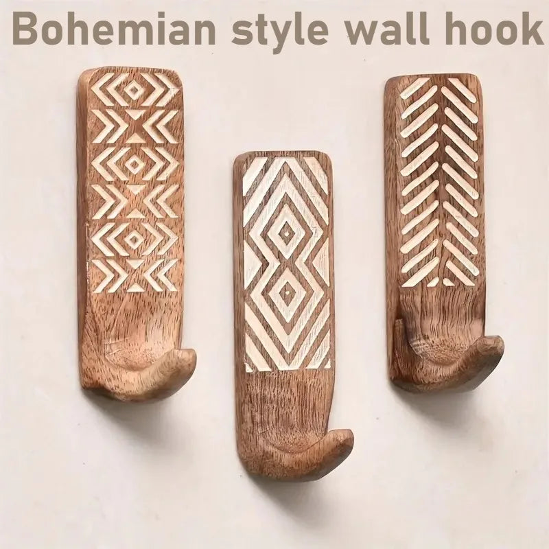Bohemian wooden wall hooks