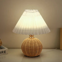 Pleated Rattan LED Table Lamp — USB Powered | Hand-Knitted | Warm, White or 3-Colour Dimmable
