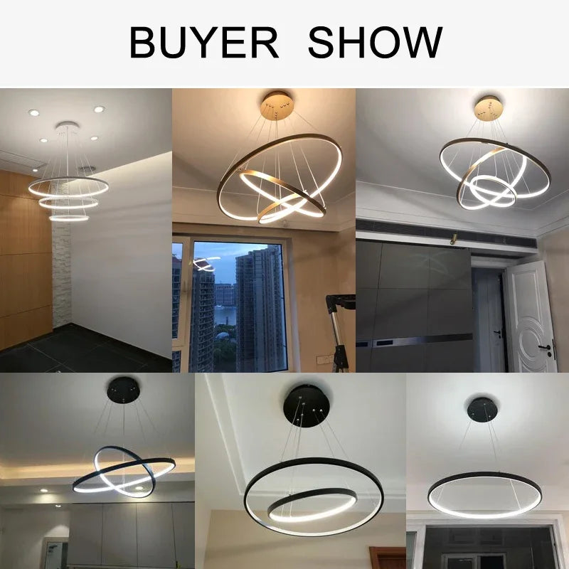 Modern LED Ring Chandelier — Dimmable Pendant Light, 1–4 Rings