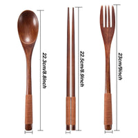 3-Piece Natural Wood Tableware Set — Spoon, Chopsticks & Fork | Travel & Home