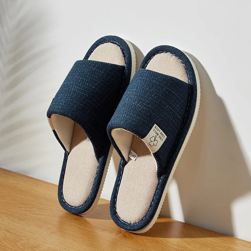 Linen & Hemp Indoor Slippers | Open-Toe | Breathable | Unisex | Sizes 36–47