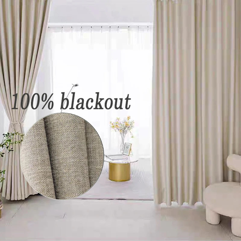 Opaque Linen Blackout Curtains — Full Shading | 4 Heading Styles | Custom Sizes