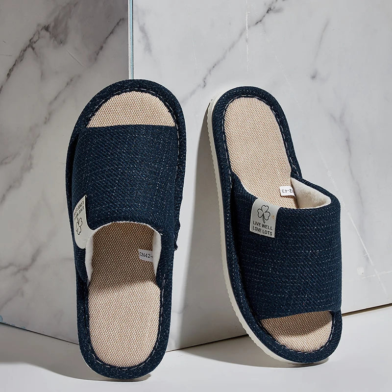Linen & Hemp Indoor Slippers | Open-Toe | Breathable | Unisex | Sizes 36–47