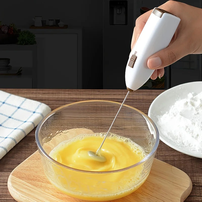 Handheld Electric Milk Frother & Egg Beater — Battery Powered, Stainless Steel
