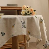 Embroidered Wheat Linen Tablecloth — Beige, 60×60cm & 90×90cm