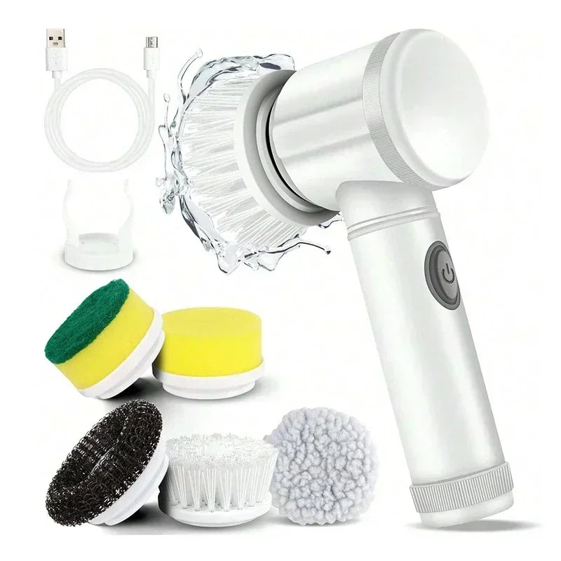 Cordless Electric Spin Scrubber — 5 Brush Heads, Ergonomic Grip