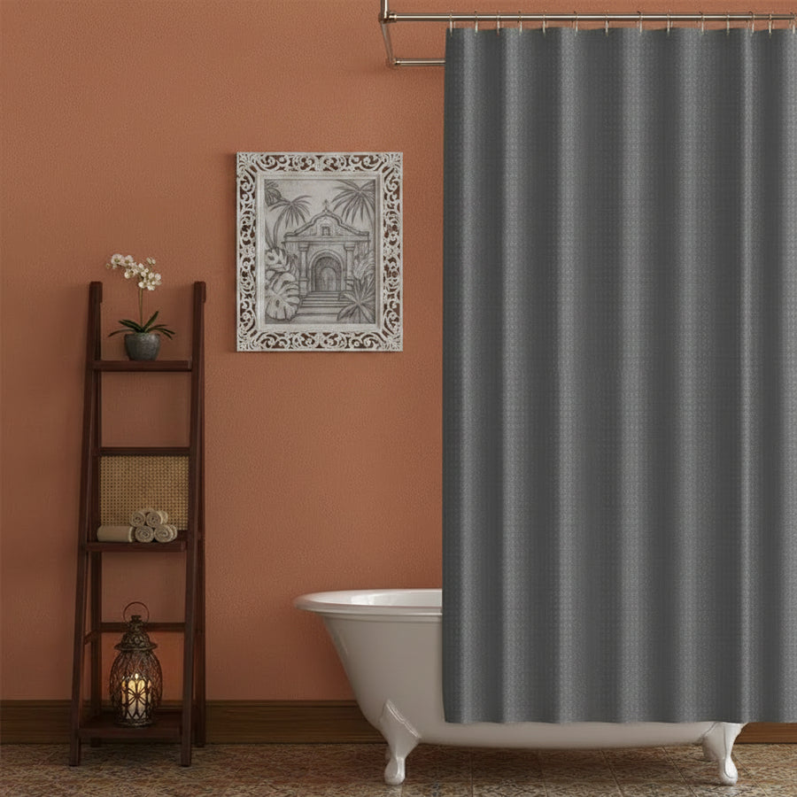 Waffle Texture Shower Curtain — Waterproof & Mildew-Proof | 4 Colours | 3 Sizes | 12 Hooks Included