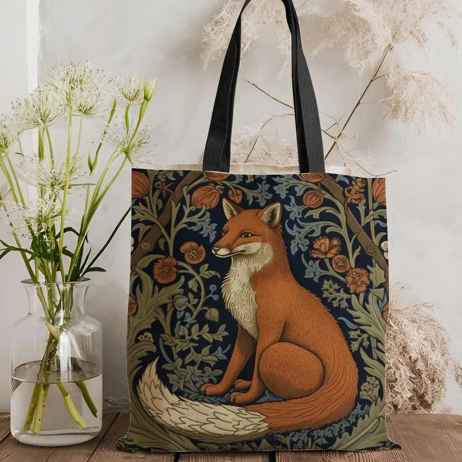 William Morris Art Fox Canvas Tote Bag — Eco Linen | Large Capacity