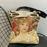 Mucha Series Art Canvas Tote Bag — Double-Sided Print | Eco-Friendly | 12 Designs | 4 Sizes