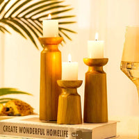 3-Piece Natural Wooden Candlestick Set — Retro | Wedding & Table Décor