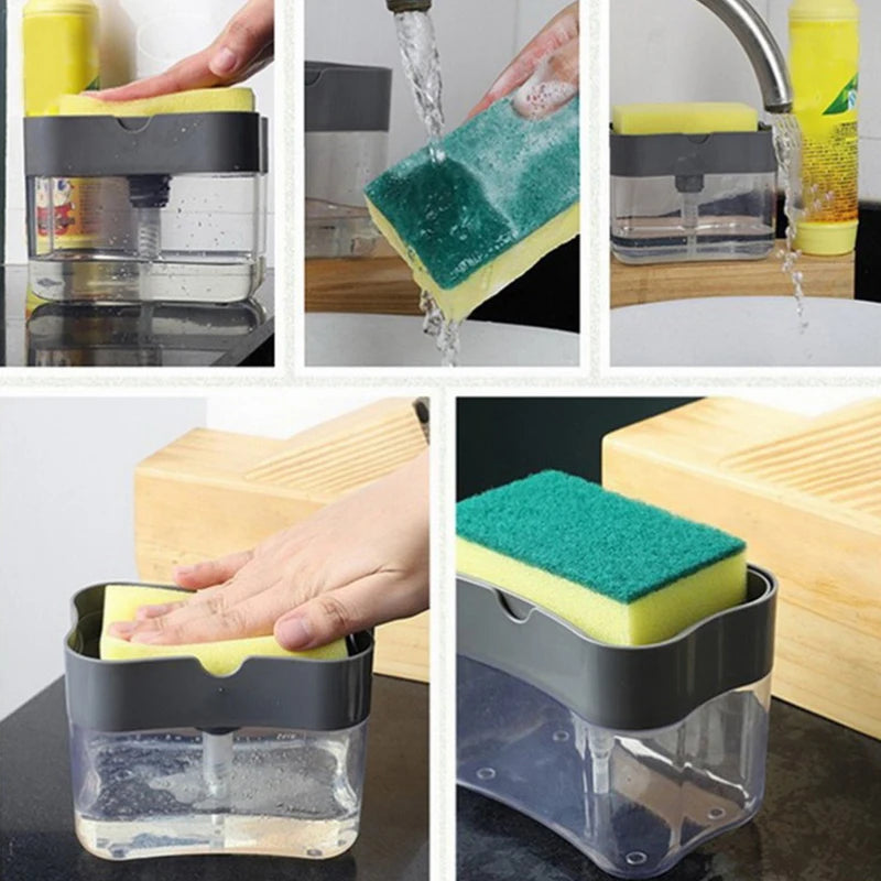 Press-Top Kitchen Soap Dispenser for Sponges — No-Drip, Countertop