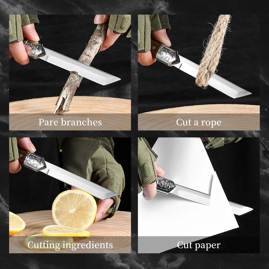 Compact Fixed Blade Fruit & Kitchen Knife | Sharp Stainless Steel | Brown
