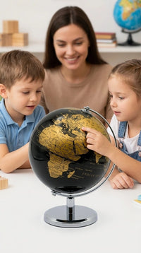 Metal desk globe — black & gold or silver
