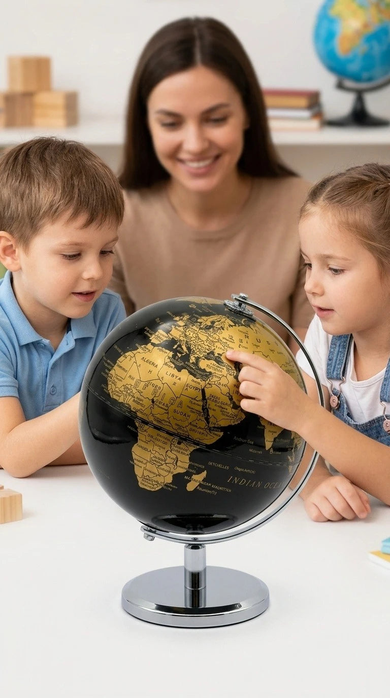 Metal desk globe — black & gold or silver