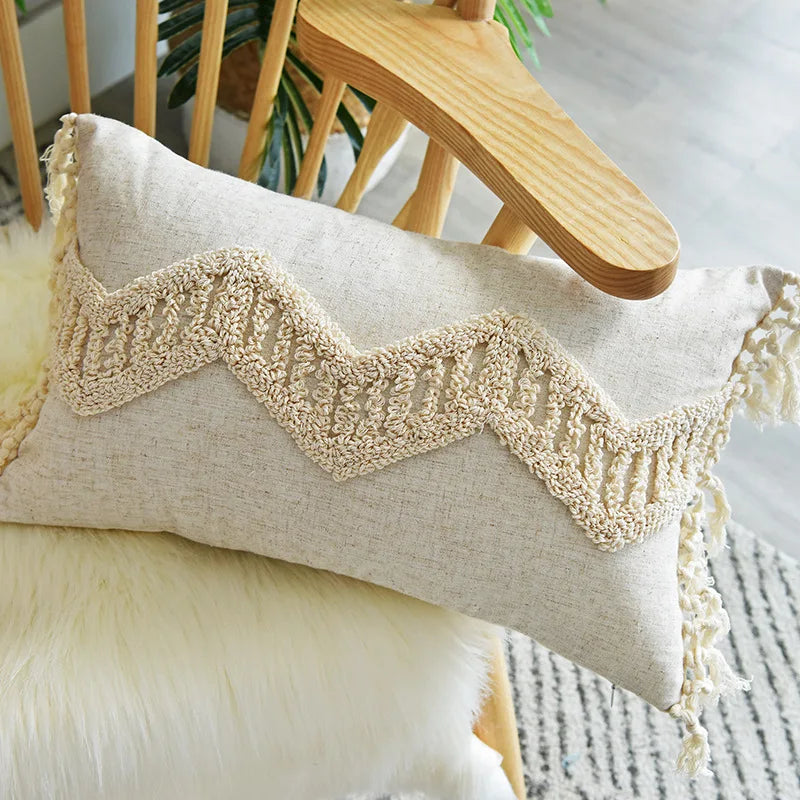 Boho Hand-Tufted Geometric Cushion Cover with Tassels — Cotton Linen | 8 Styles | 2 Sizes