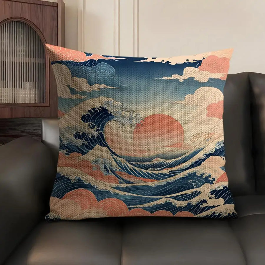 Japanese Art Cushion Cover — Natural Linen | Double-Sided Print
