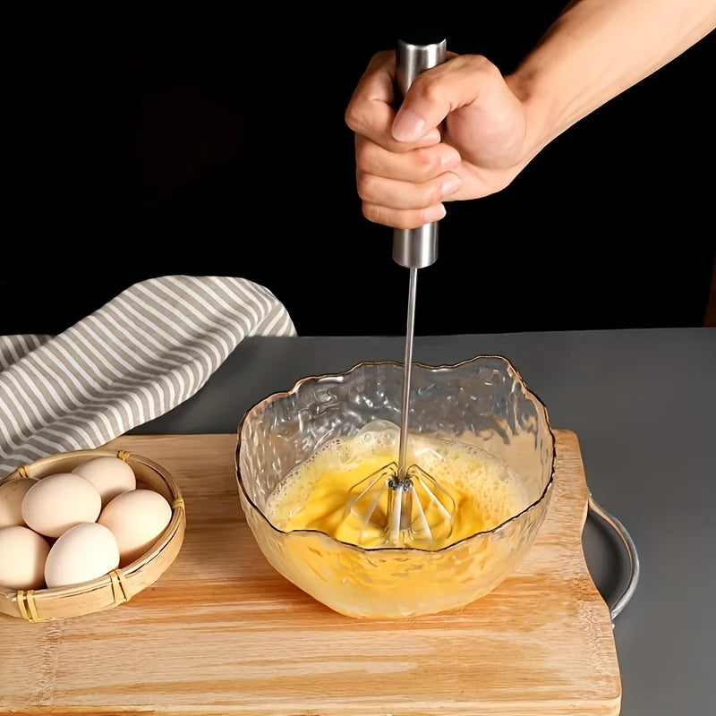 Semi-Automatic Stainless Steel Egg Beater — Hand Push Mixer, S / M / L