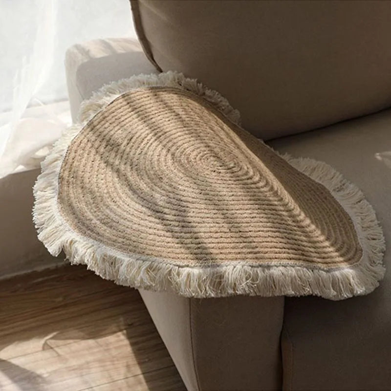 Natural Jute Round Rug with Tassels | Hand-Woven | 80cm