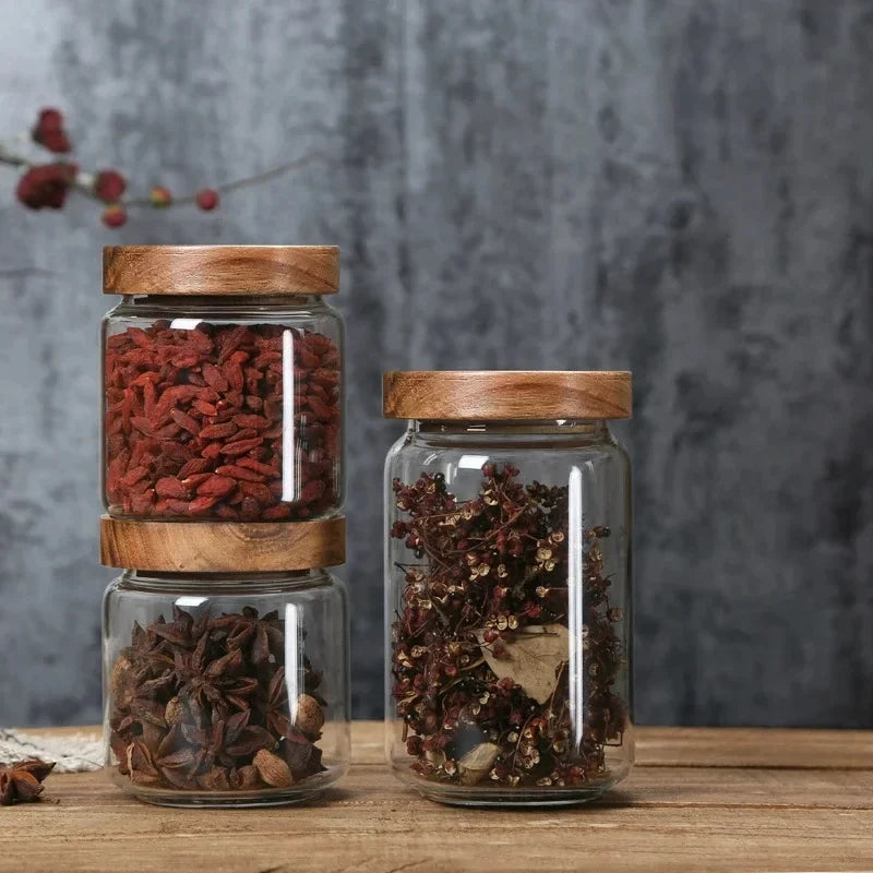 Glass canister with wooden lid