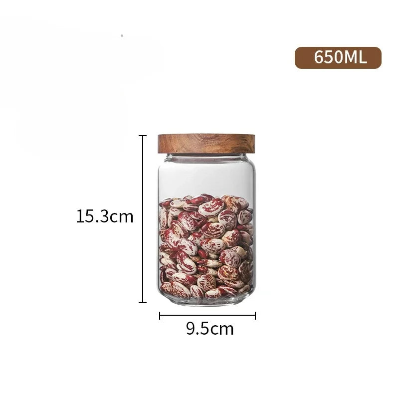 Glass canister with wooden lid