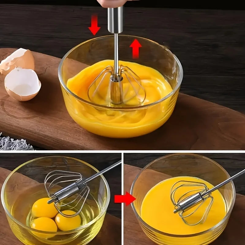 Semi-Automatic Stainless Steel Egg Beater — Hand Push Mixer, S / M / L