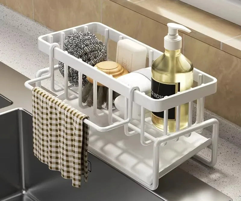 Tap-mounted kitchen shelf organiser