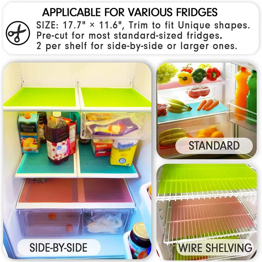 Fridge Shelf Liners — Washable Non-Slip Mats, Set of 4